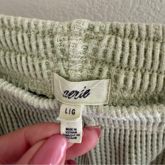 AERIE WAFFLE high waist wide leg pant trousers pastel green size L - Picture 5 of 9